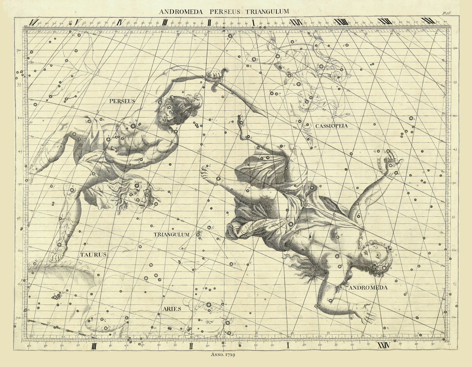 Celestial: Andromeda, Perseus, Triangulum, 1729 - The Map Chest