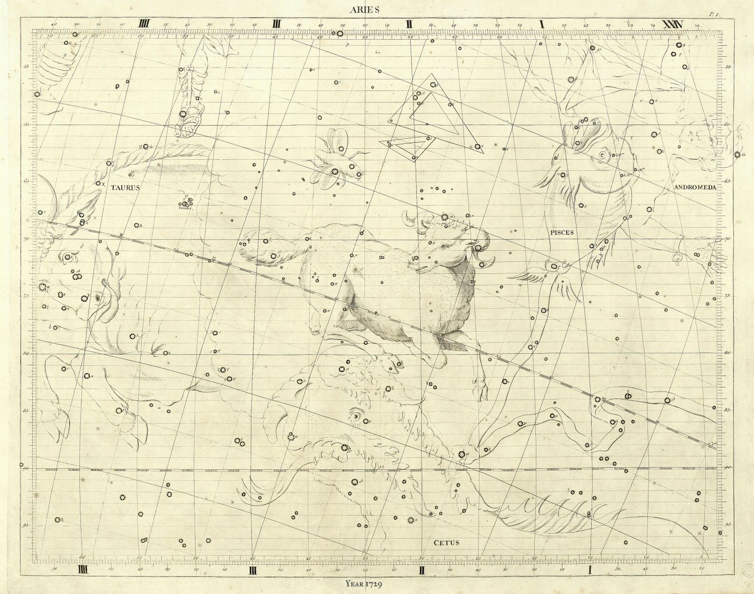 Celestial: Constellation: Aries, 1729, Flamsteed auth. - The Map Chest