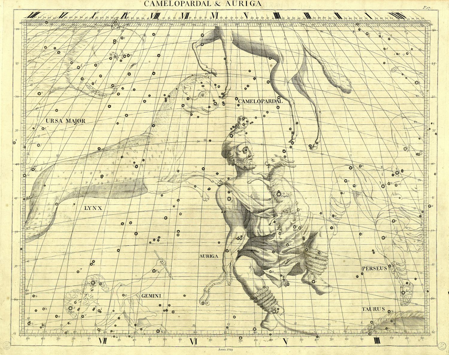 Celestial: Constellation: Cameleopardal & Auriga, 1729, Flamsteed auth ...