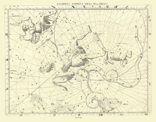 Celestial: Constellation: Cassiopea, Cephus, Ursa Minor, Draco, 1729, Flamsteed auth. - The Map Chest