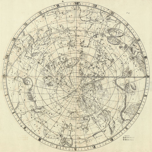 Celestial: Constellation: Circular Planesphere Plate 27, 1729, Flamsteed auth. - The Map Chest