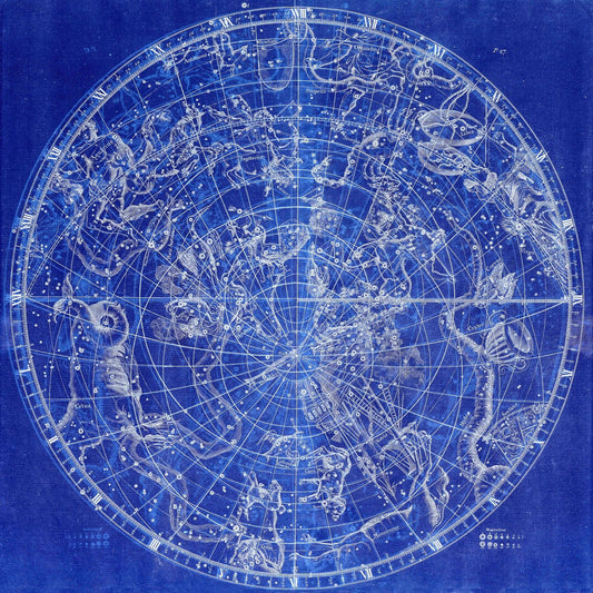 Celestial: Constellation: Circular Planesphere Plate 27, 1729, Flamsteed auth. Cyanotype - The Map Chest