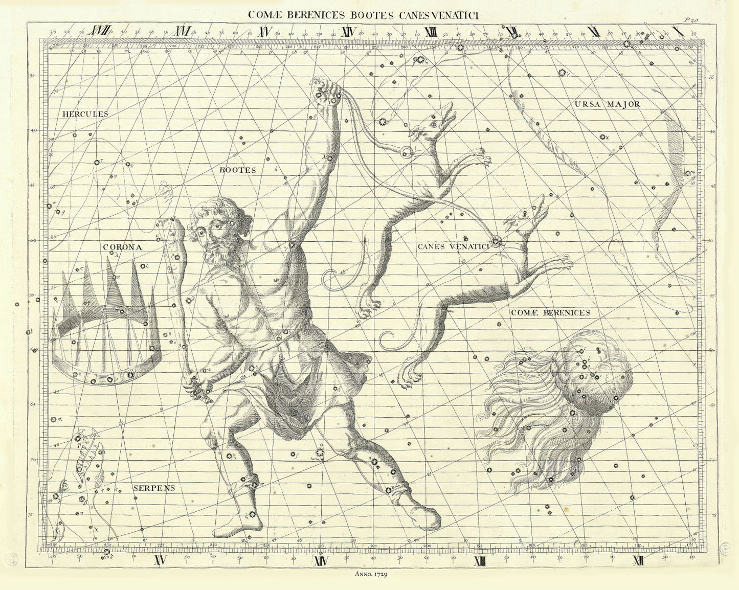 Celestial: Constellation: Comae Berenices, Bootes, Canes Venatici, 1729, Flamsteed auth. - The Map Chest