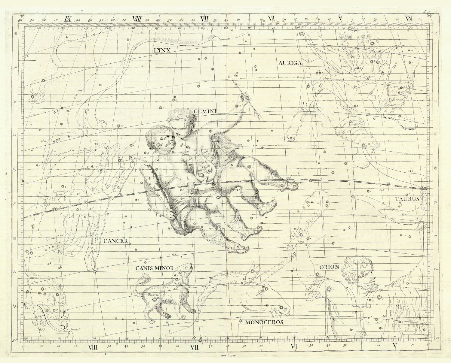 Celestial: Constellation: Gemini, 1729, Flamsteed auth. - The Map Chest