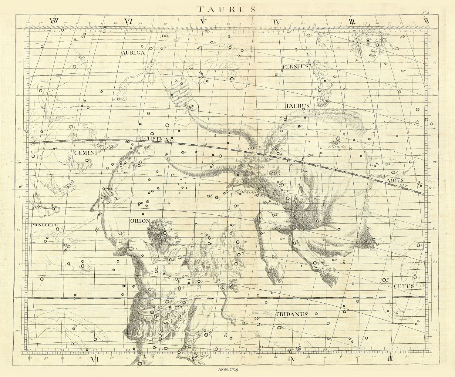Celestial: Constellation: Taurus, 1729, Flamsteed auth. - The Map Chest