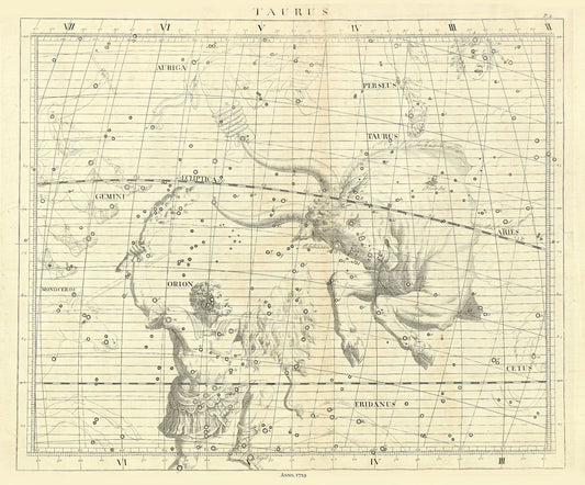 Celestial: Constellation: Taurus, 1729, Flamsteed auth. - The Map Chest