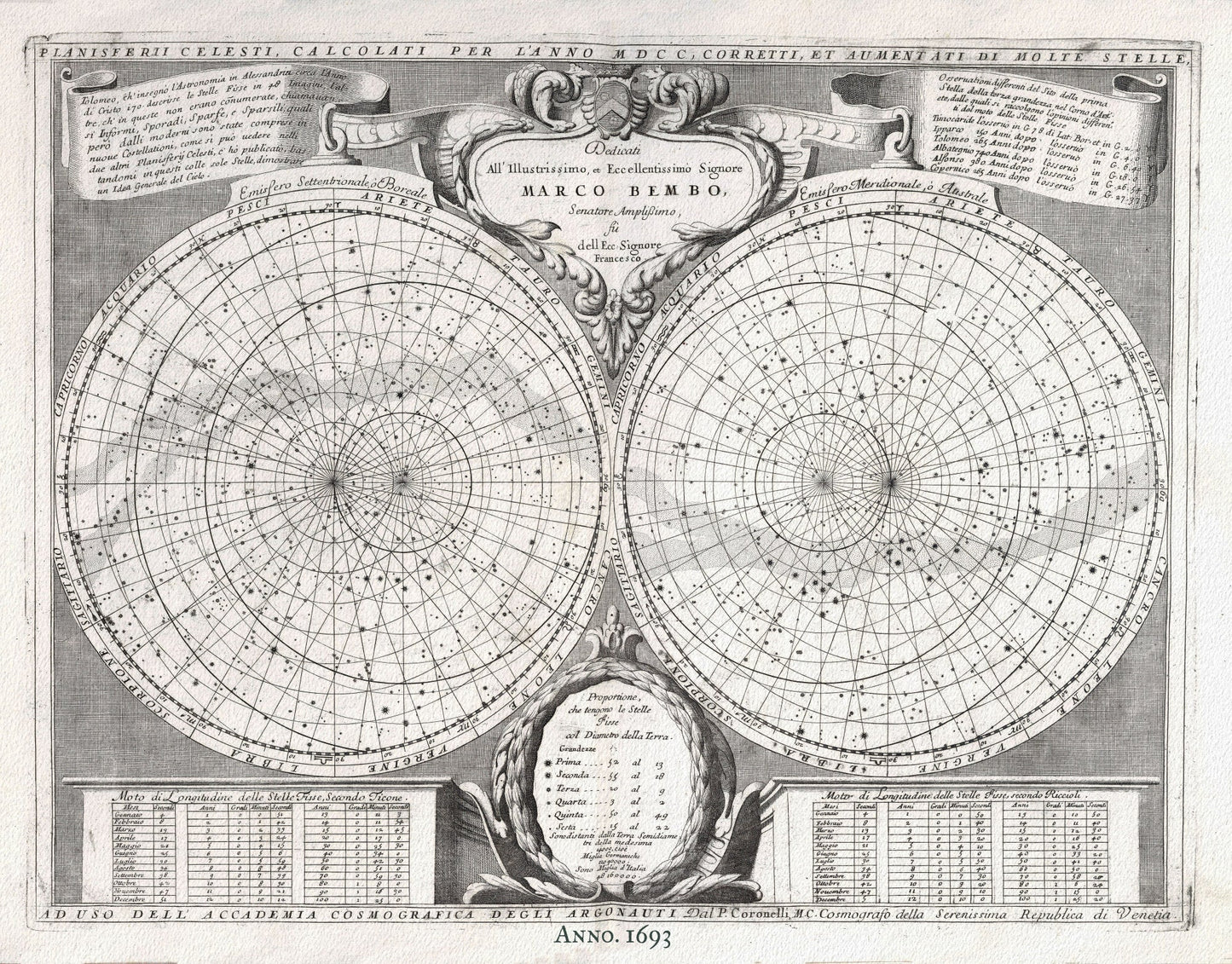 Celestial: Coronelli, Celestial II, 1693, - The Map Chest