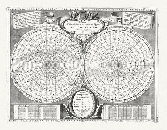 Celestial: Coronelli (Vicenzo 1650 - 1718), Planisferii Celesti Calcolati per l'Anno MDCC, 1693 - The Map Chest