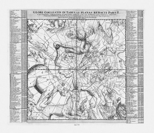 Celestial: Doppelmayr et Homann, Globi Coelestis in Tabulas Planas Redacti Pars I, 1730 Ver. BW - The Map Chest