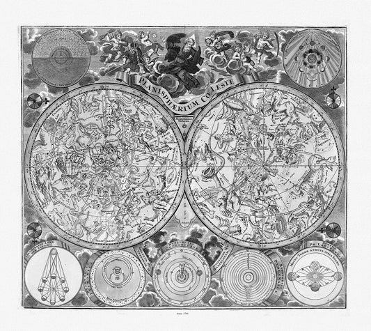 Celestial: Doppelmayr et Homann, Planisphere Coeleste, 1746 Ver. BW - The Map Chest