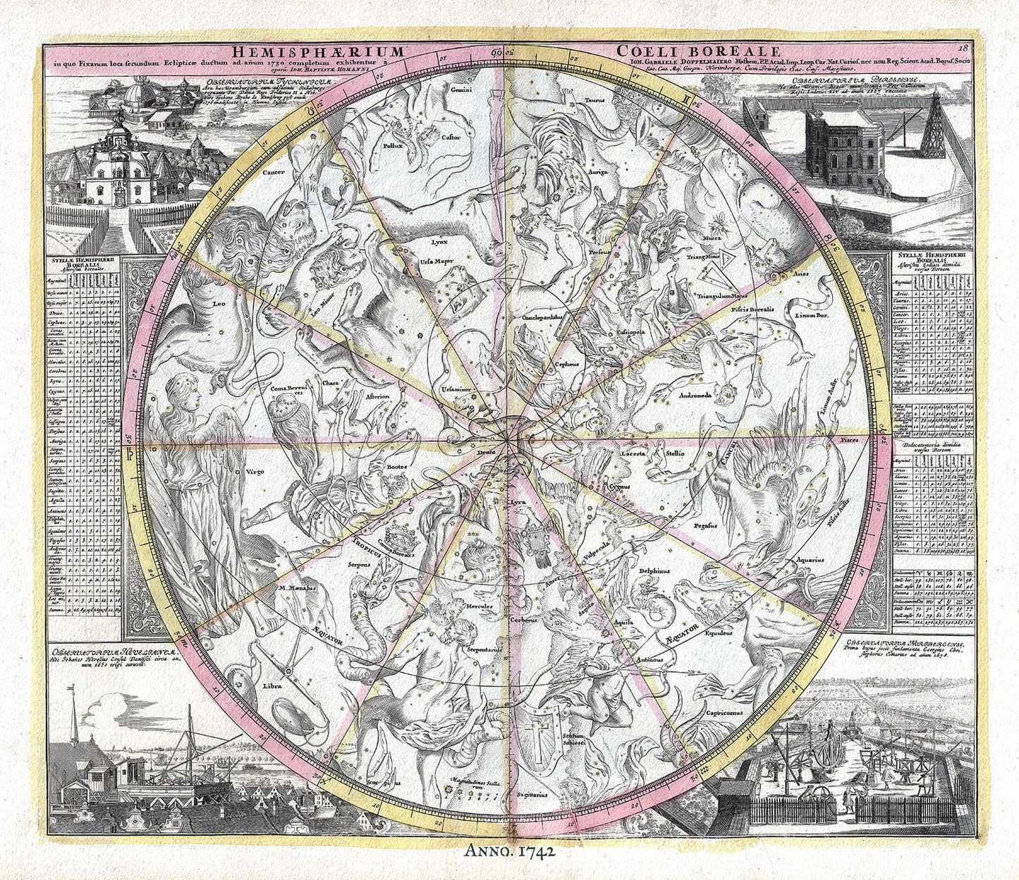 Celestial: Hemispharium Coeli Boreale, 1742, Doppelmayr auth. - The Map Chest