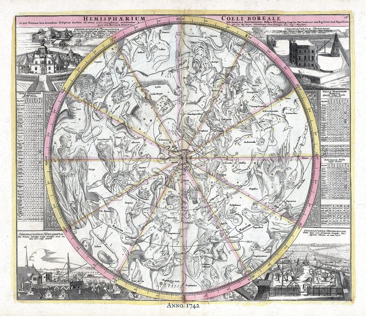 Celestial: Hemispharium Coeli Boreale, 1742, Doppelmayr auth. - The Map Chest