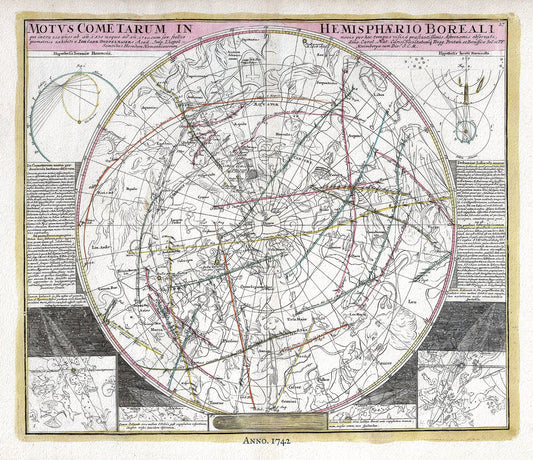 Celestial: Motus Cometarum in Hemisphaerio Boreali,1742,Doppelmayr auth. - The Map Chest