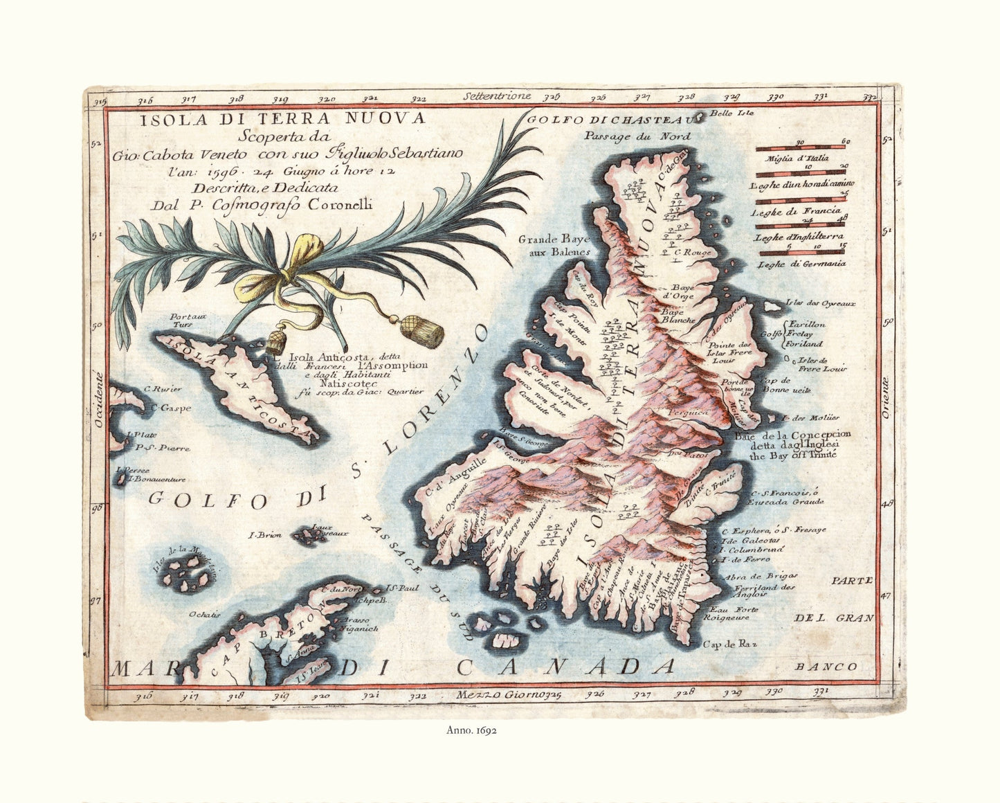 Coronelli, Map of Newfoundland,1692 Ver. II - The Map Chest