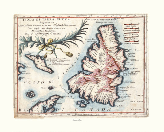 Coronelli, Map of Newfoundland,1692 Ver. II - The Map Chest