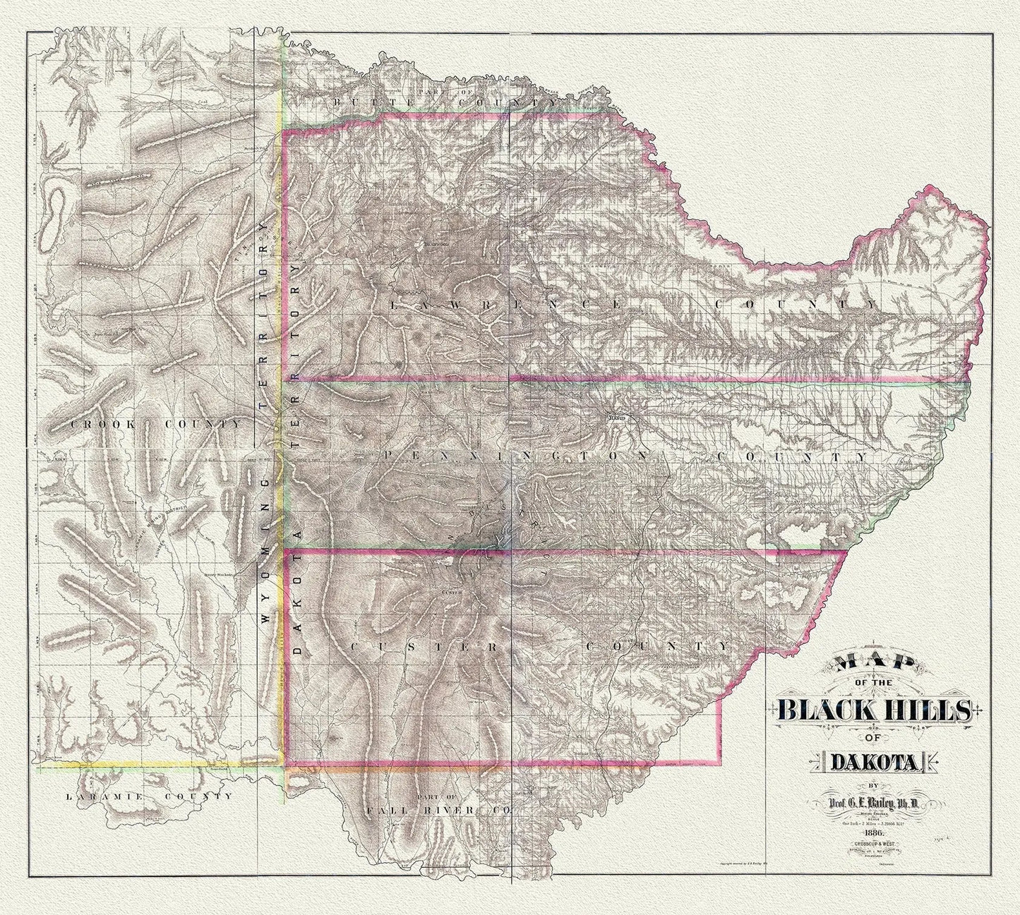 Dakota, South, Map of the Black Hills, 1886, map on heavy canvas, 21x25 APPROX - The Map Chest