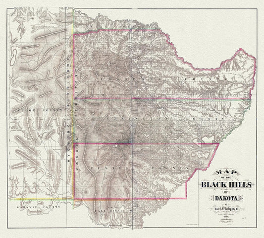 Dakota, South, Map of the Black Hills, 1886, map on heavy canvas, 21x25 APPROX - The Map Chest