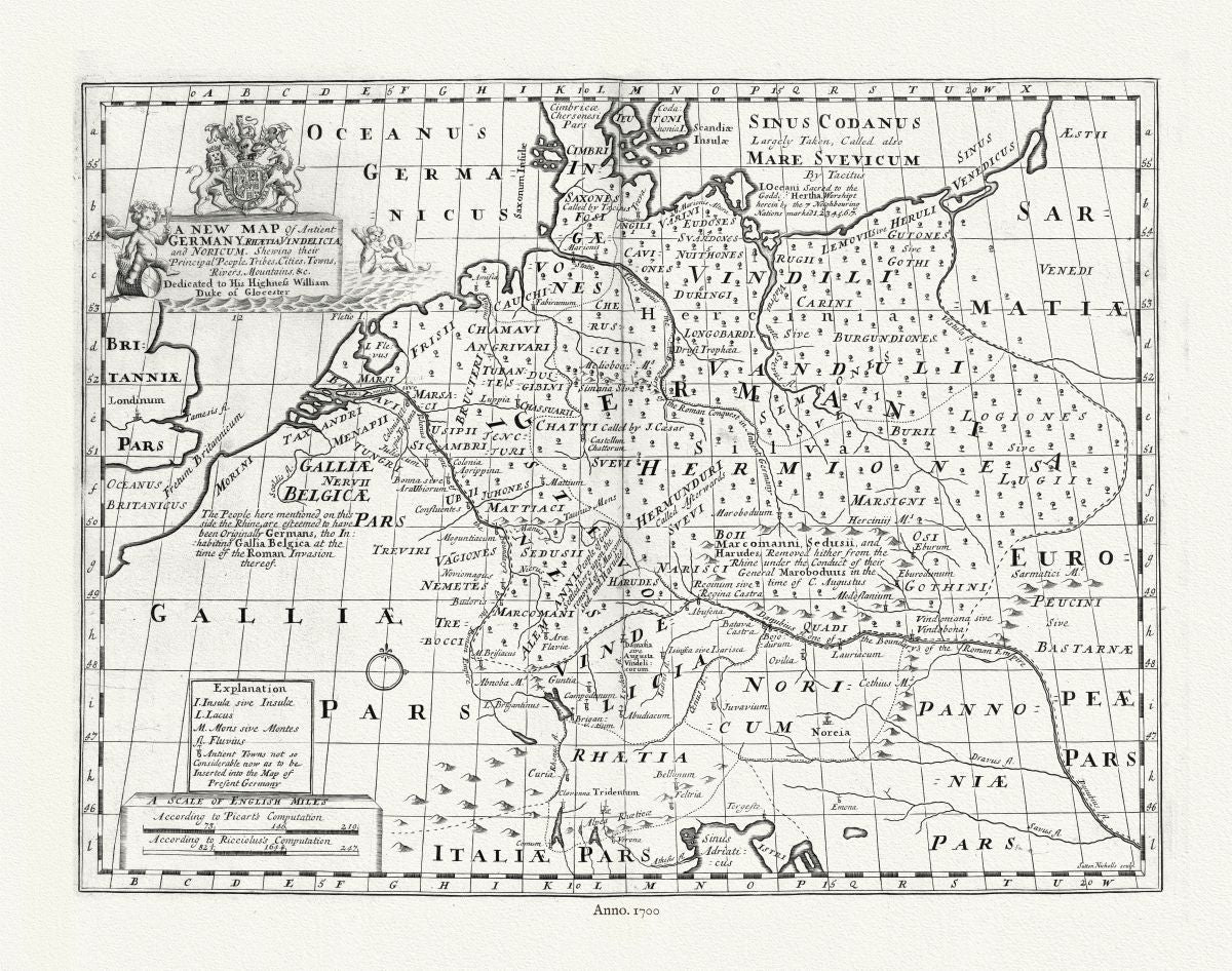 Europe: A new map of antient Germany, Rhaeia, Vindelicia, and Noricum, 1700, Speed auth - The Map Chest