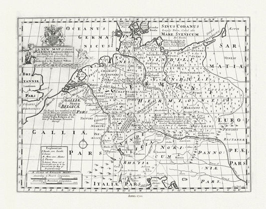 Europe: A new map of antient Germany, Rhaeia, Vindelicia, and Noricum, 1700, Speed auth - The Map Chest