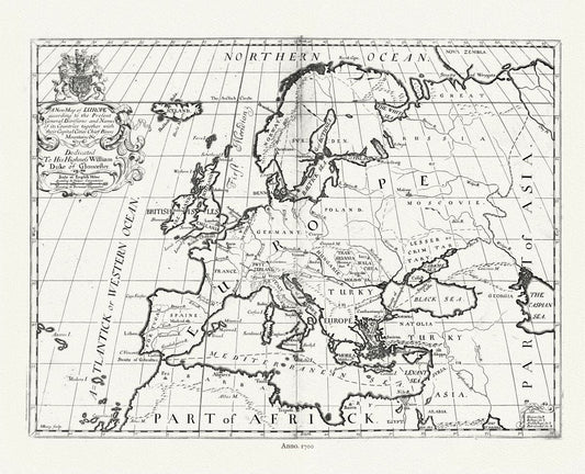 Europe: A new map of Europe according to the present general divisions, 1700, Wells auth. - The Map Chest