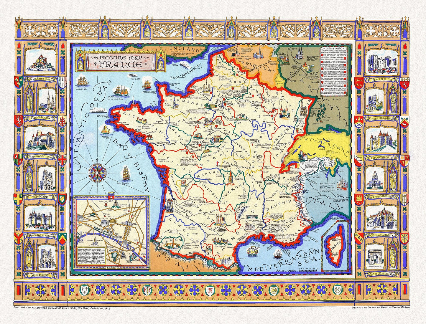 Europe: A picture map of France, 1929 - The Map Chest
