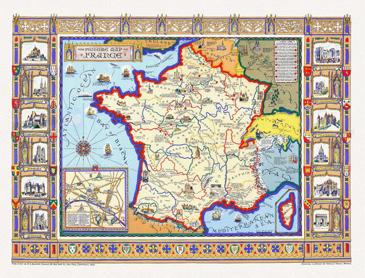 Europe: A picture map of France, 1929 - The Map Chest
