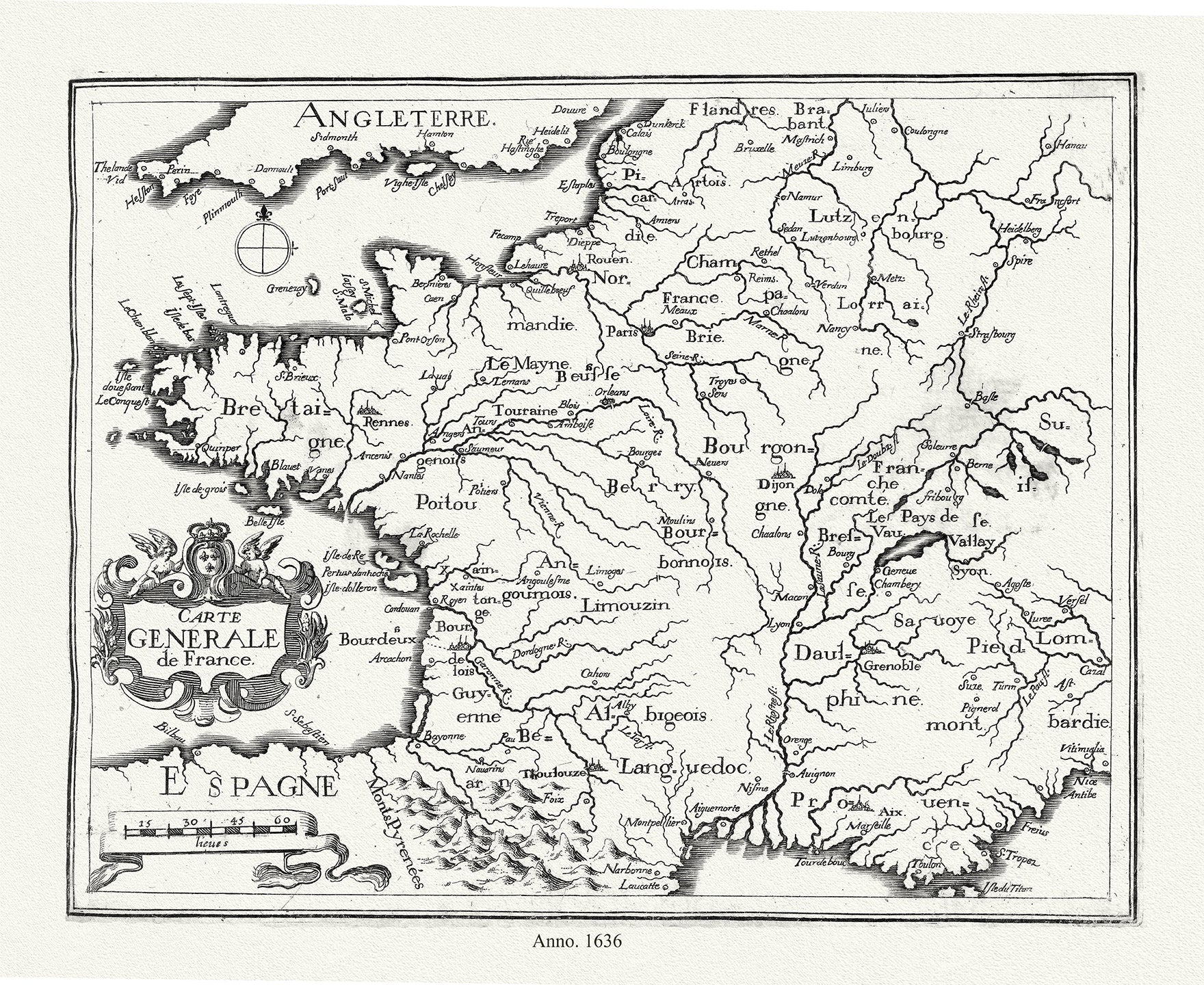 Europe: Carte generale de France,1636, Tassin auth. - The Map Chest