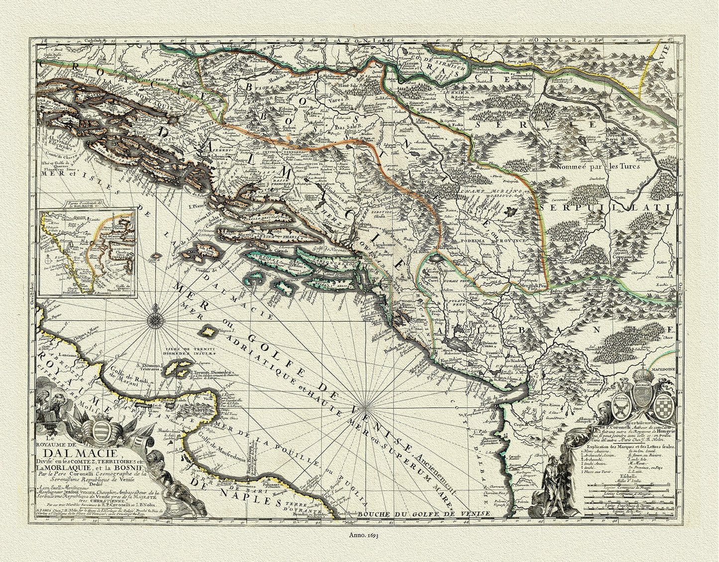 Europe: East: Balkan Countries: Le Royaume de Dalmacie, divisé en ses Comtez, Territoires etc. La Morlaquie, et la Bosnie,1693., Nolin et al. auths. - The Map Chest