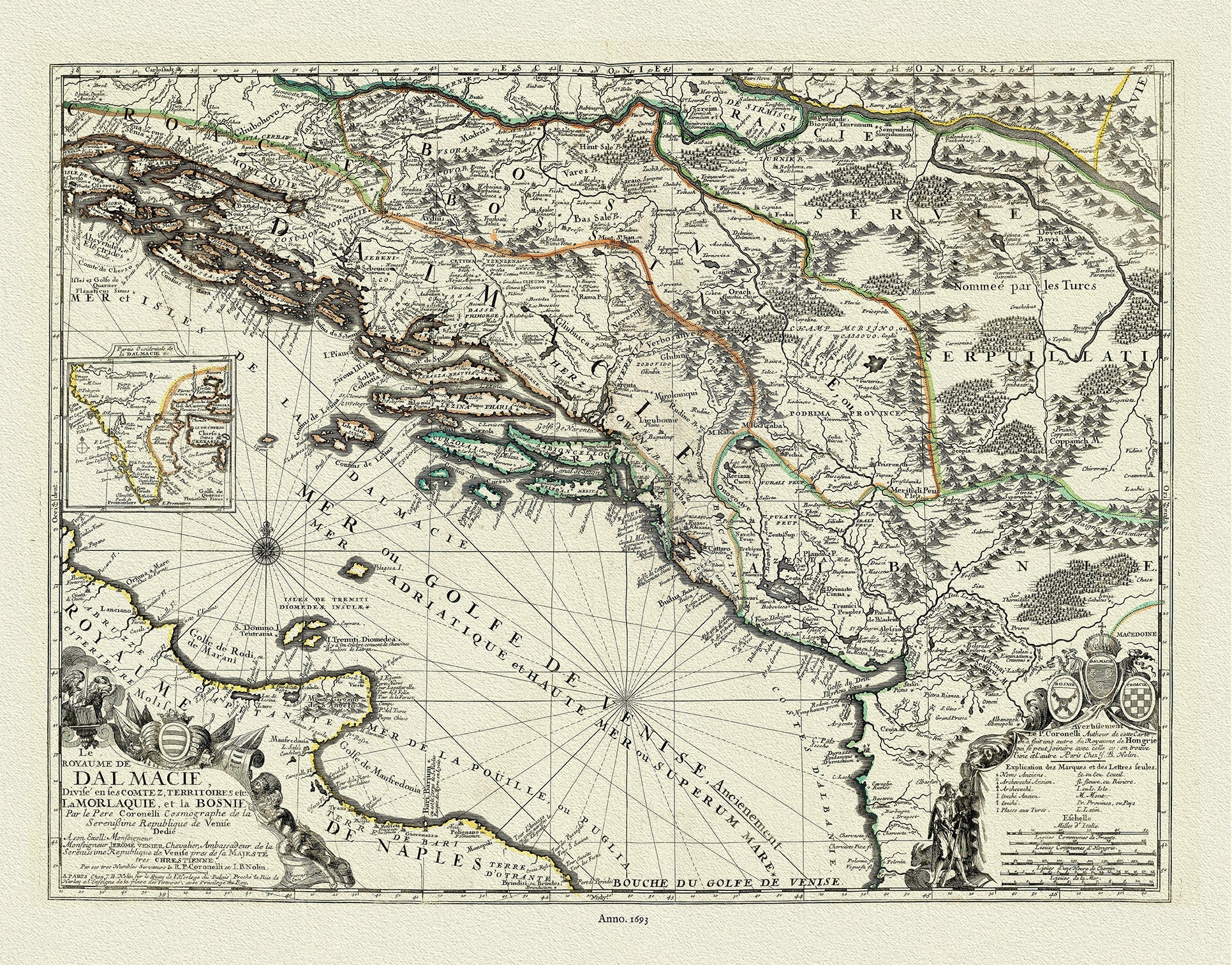 Europe: East: Balkan Countries: Le Royaume de Dalmacie, divisé en ses Comtez, Territoires etc. La Morlaquie, et la Bosnie,1693., Nolin et al. auths. - The Map Chest