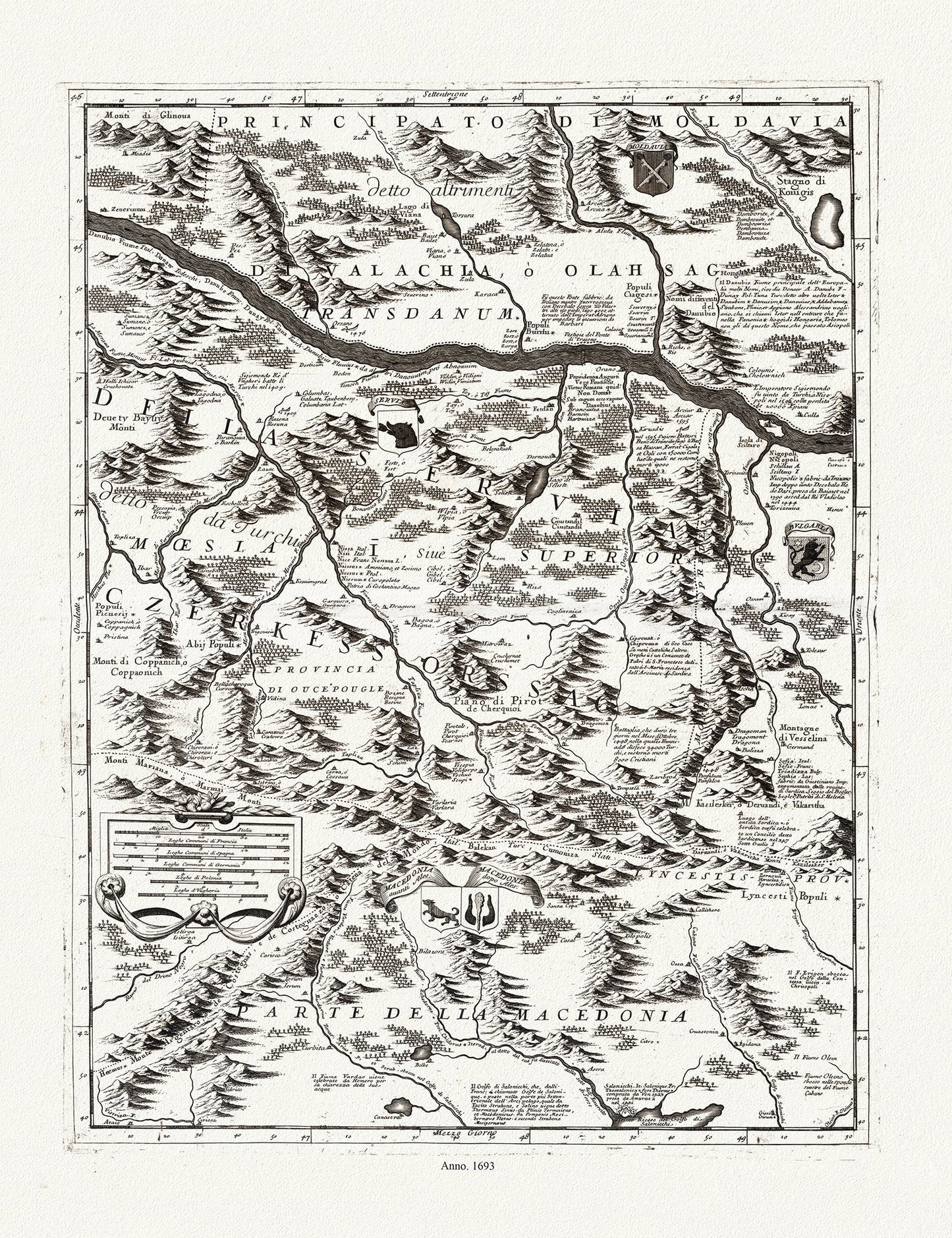 Europe: East: Danube River Valley: Coronelli (Vicenzo 1650 - 1718), Corso del Danubio (Planche 3 de 6), 1693 - The Map Chest