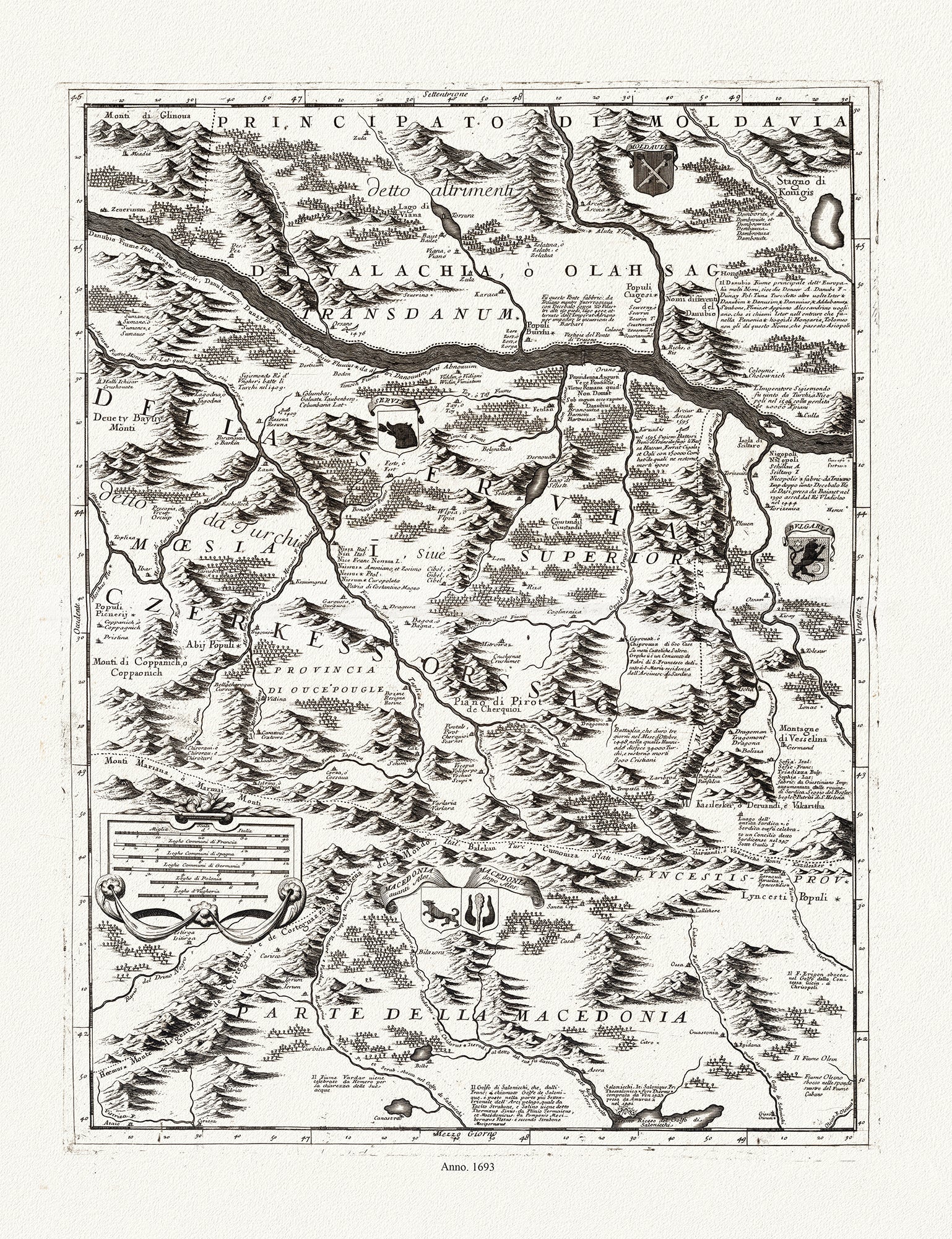 Europe: East: Danube River Valley: Coronelli (Vicenzo 1650 - 1718), Corso del Danubio (Planche 3 de 6), 1693 - The Map Chest
