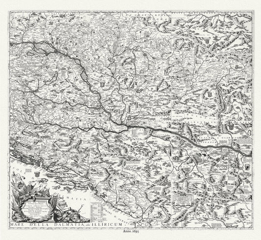 Europe: East: Danube River Valley: Corso del Danubio, (Balkan Countries), 1693, Coronelli auth. - The Map Chest