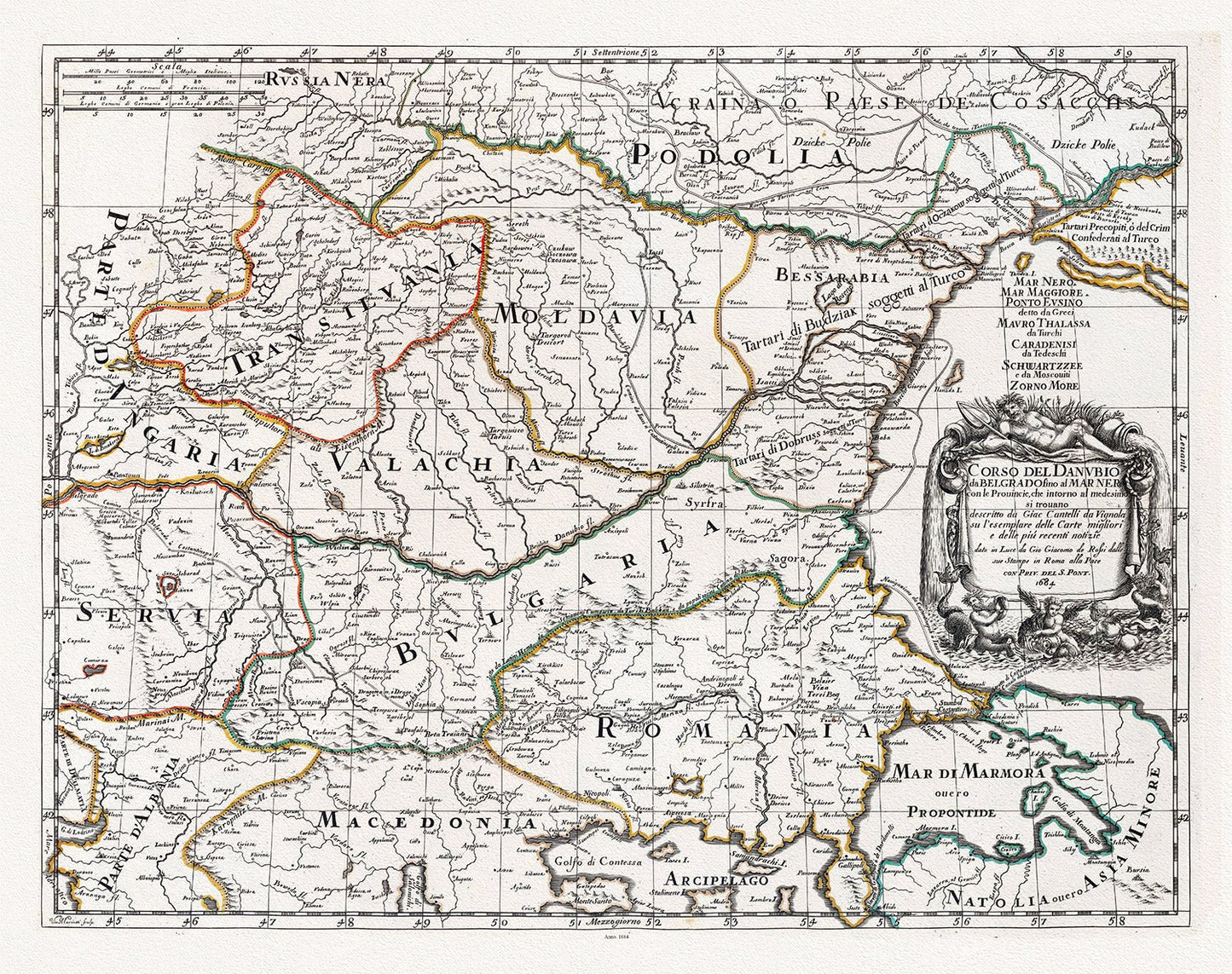 Europe: East: Danube River Valley: E Corso del Danubio da Belgrado fino al Mar Nero.1684. Rossi et al. auth. - The Map Chest
