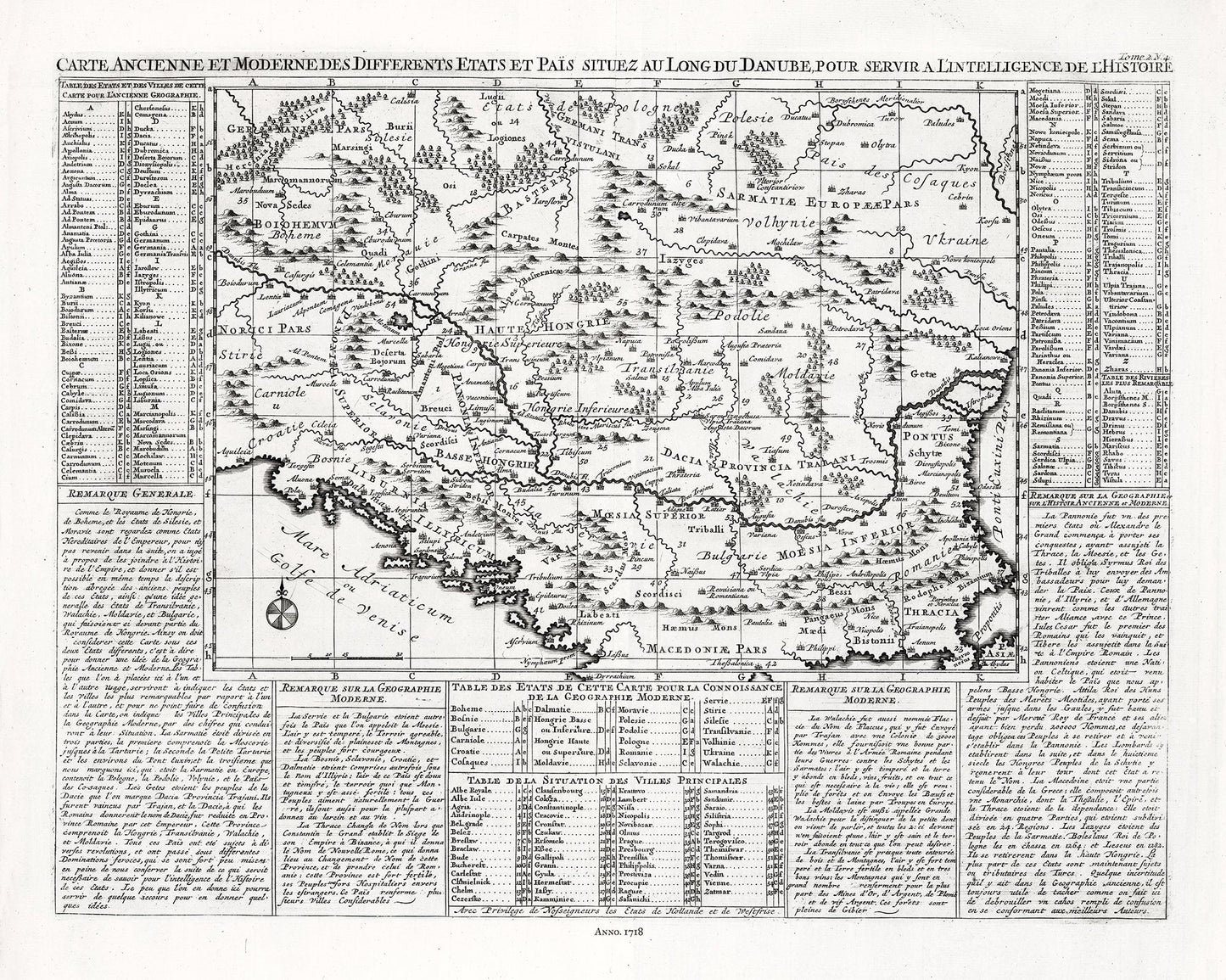 Europe: East: Danube River Valley: Henri Chatelain, Carte ancienne et moderne des differents Etats et Pais situez au long du Danube, 1718 - The Map Chest