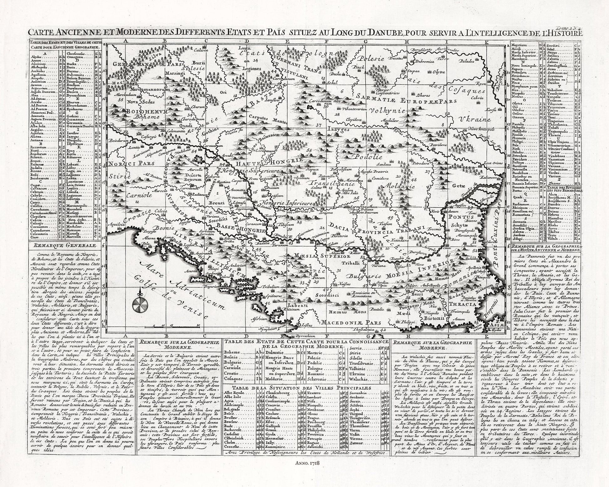 Europe: East: Danube River Valley: Henri Chatelain, Carte ancienne et moderne des differents Etats et Pais situez au long du Danube, 1718 - The Map Chest