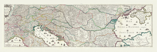 Europe: East: Danube River Valley: Placide de Sainte - Helene et DuVal, Le course du Danube, 1703, 19x40" - The Map Chest