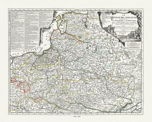 Europe: East: Poland: Le Royaume de Pologne Comprenant les Etats de Pologne et de Lithuanie, divisez en Provinces; et subdivisez en Palatinats, 1689, Nolin auth., - The Map Chest