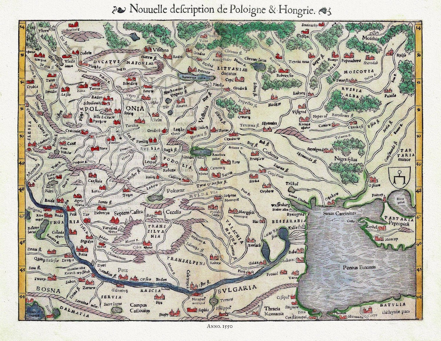 Europe: East: Poland: Munster, Polonia & Hongrie, 1550 - The Map Chest