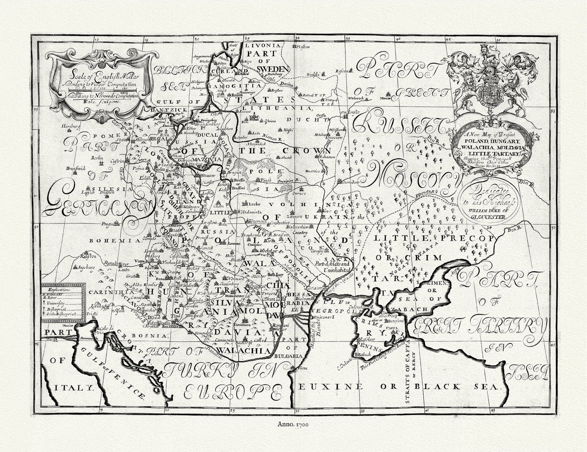 Europe: East: Poland: Poland, Hungary, Walachia, Moldavia, Little Tartary &c. 1700, Wells auth. - The Map Chest