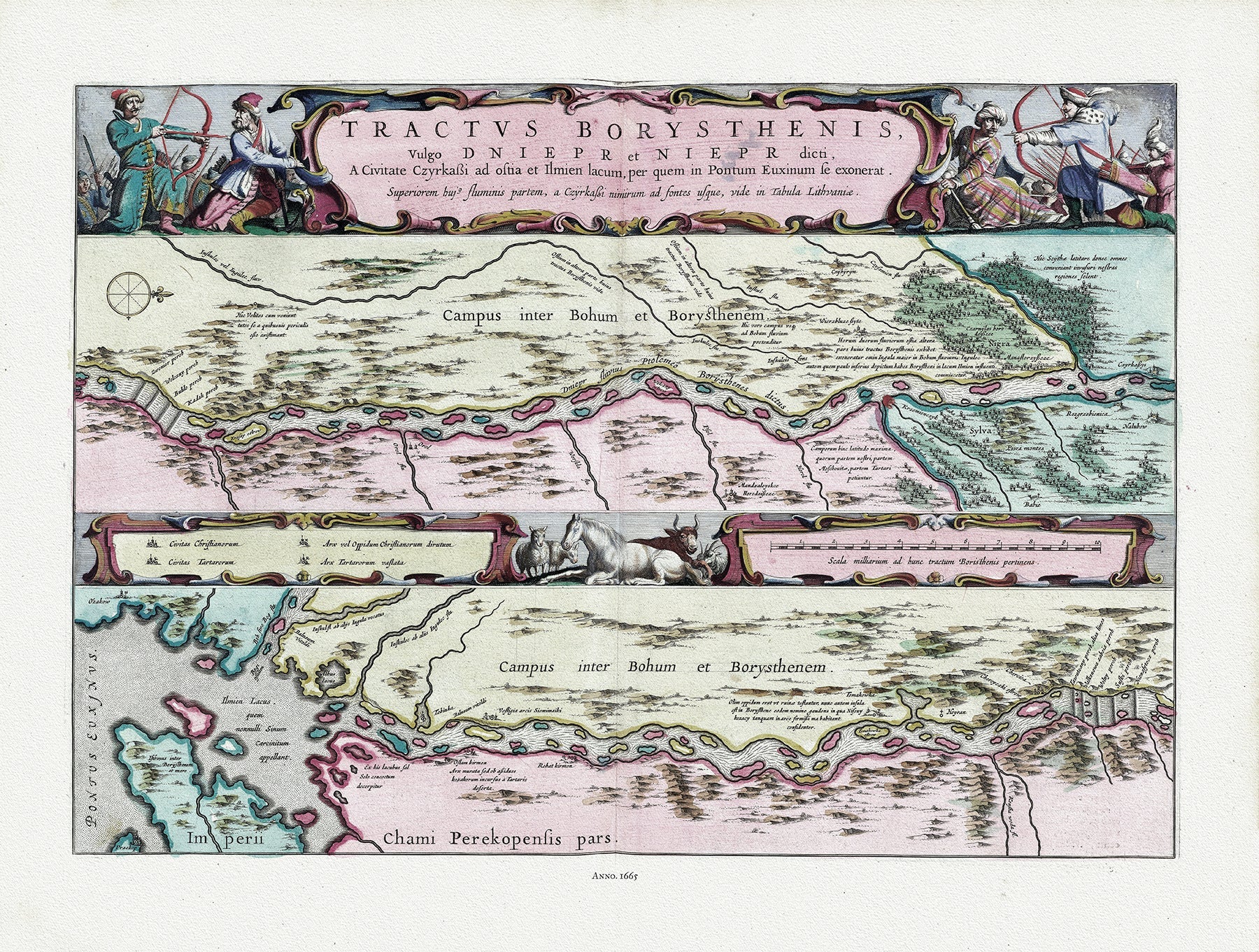 Europe: East: Ukraine: Blaue, Tractvs Borysthenis Vulgo Dniepr et Niepr dicti, a civitate Cz. (Ukraine), Pl. 3, 1665 Ver. DS - The Map Chest