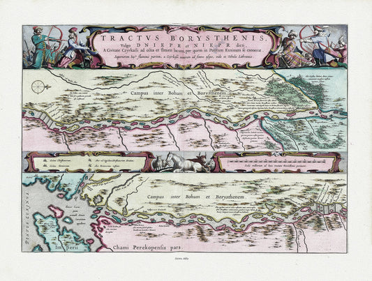 Europe: East: Ukraine: Blaue, Tractvs Borysthenis Vulgo Dniepr et Niepr dicti, a civitate Cz. (Ukraine), Pl. 3, 1665 Ver. DS - The Map Chest