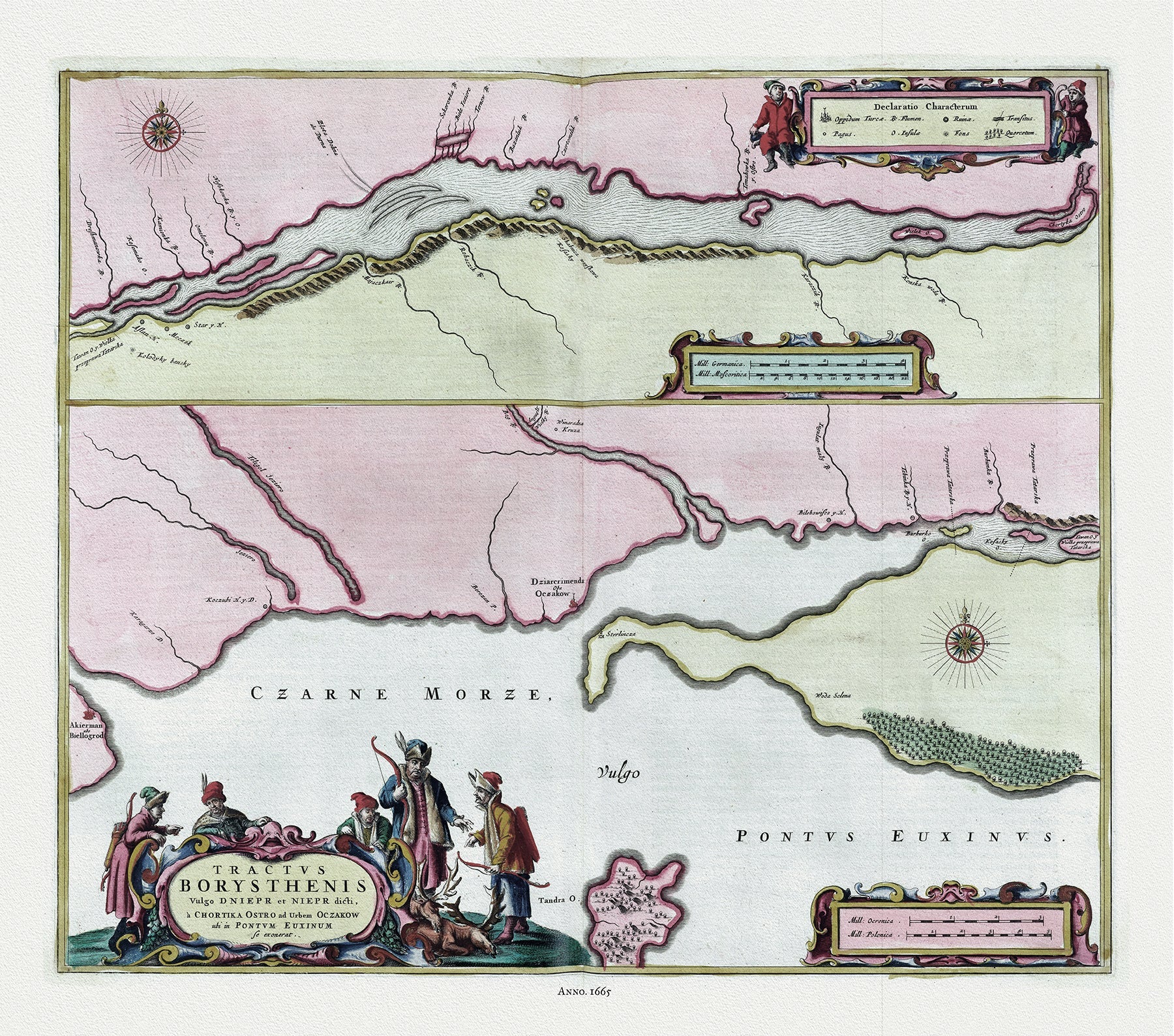 Europe: East: Ukraine: Blaue, Tractvs Borysthenis Vulgo Dniepr et Niepr dicti, Chortika Ostro ad Urbem Oczakow. Pl. 4, 1665 DS - The Map Chest