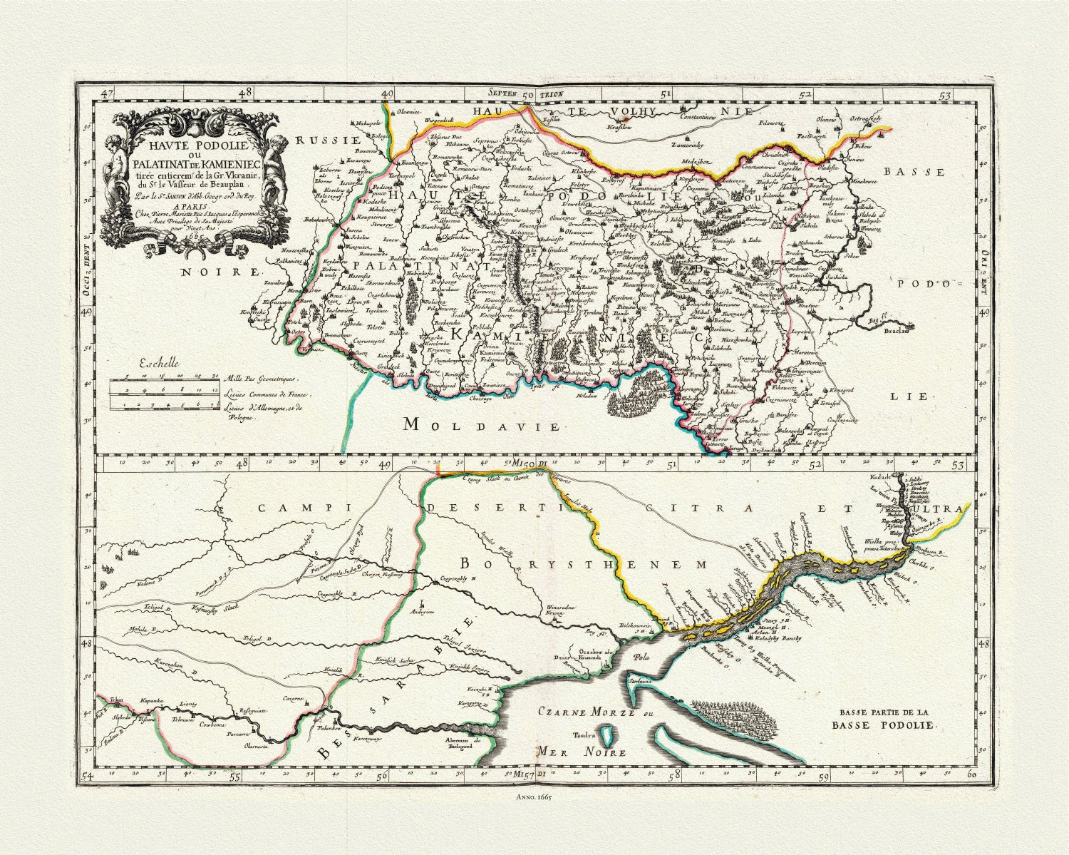 Europe: East: Ukraine: Sanson, Upper and Lower Podolia, Ukraine,1665 - The Map Chest