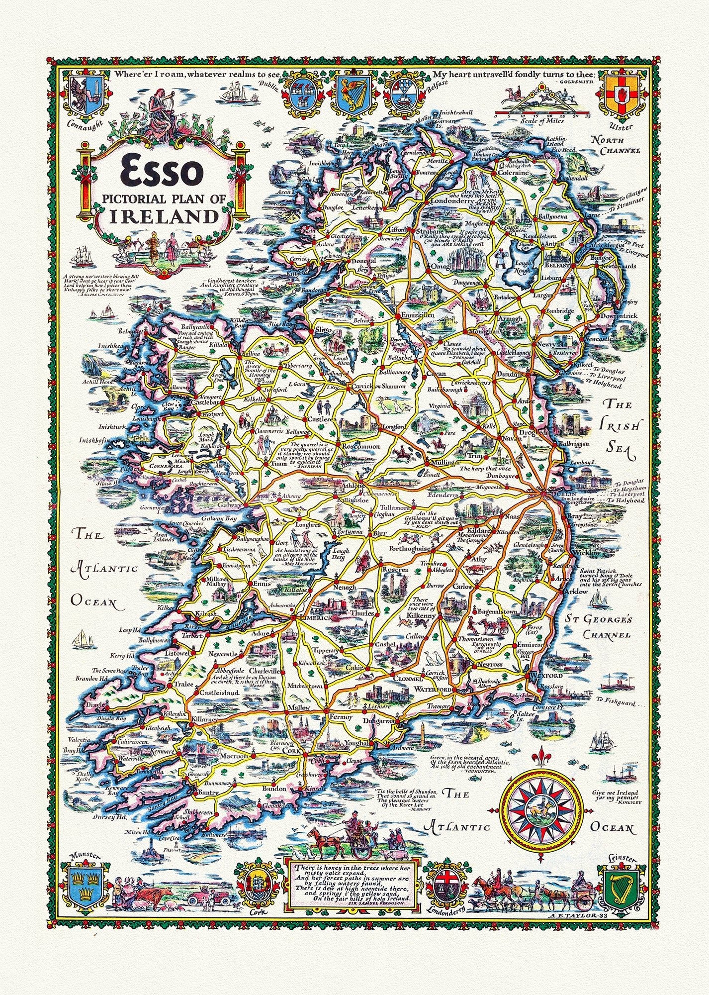 Europe: Esso Pictorial Plan of Ireland, 1933 - The Map Chest