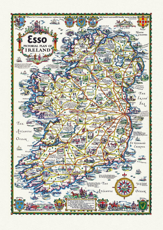 Europe: Esso Pictorial Plan of Ireland, 1933 - The Map Chest
