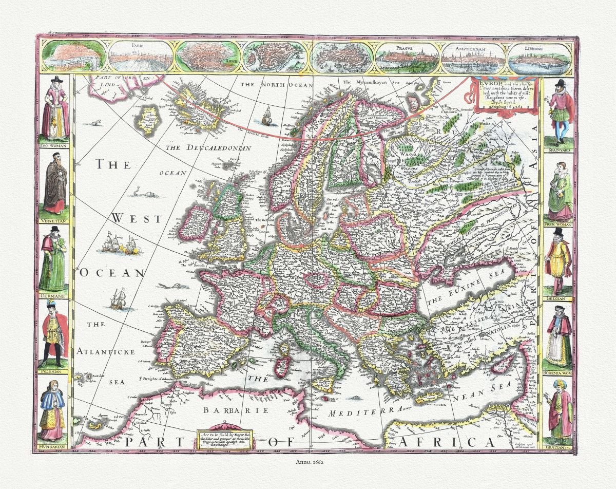 Europe: Europe, and the cheife cities contayned therin, described; with the habits of most kingdoms now in use, 1662, Speed - The Map Chest