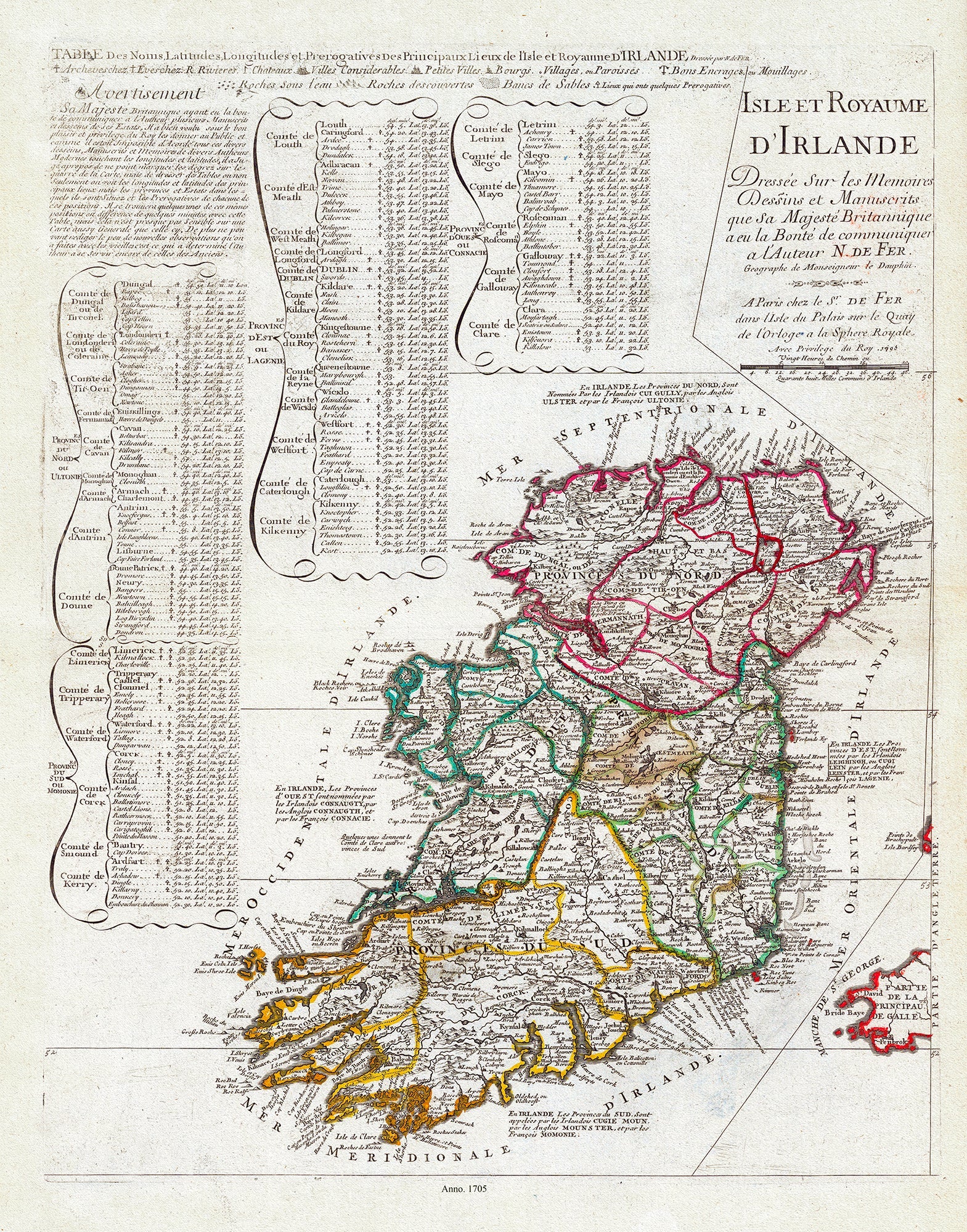 Europe: Fer (Nicolas de, 1646 - 1720), Isle et Royaume D'Irlande, 1705 - The Map Chest