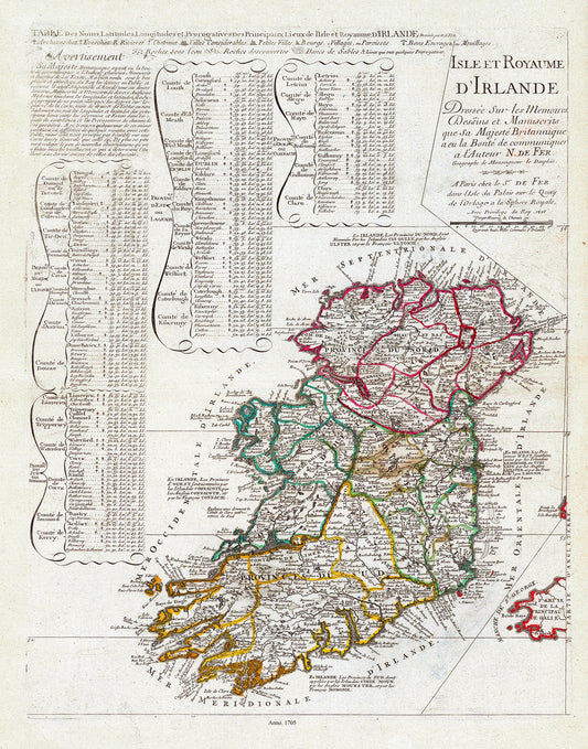 Europe: Fer (Nicolas de, 1646 - 1720), Isle et Royaume D'Irlande, 1705 - The Map Chest