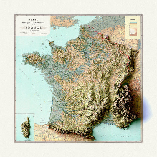 Europe: France, A vintage map in high relief - The Map Chest