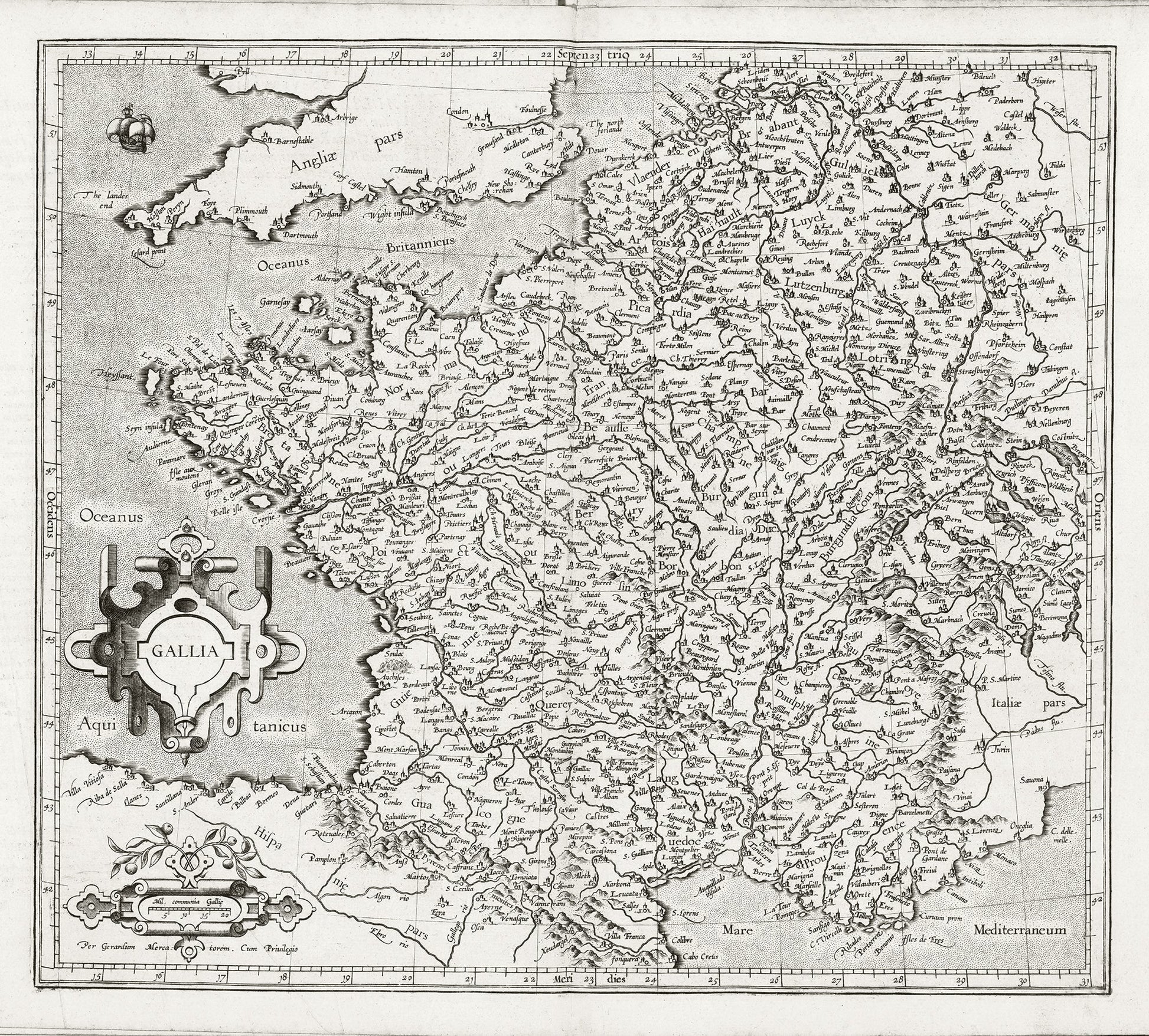 Europe: France: Gallia. Per Gerardum Mercatorem. Cum Privilrgio.1585 - The Map Chest